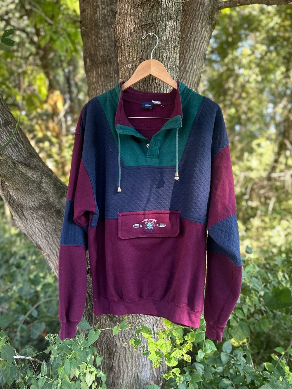 Vintage 90s Saugatuck Rugby Style Colorblock Pullover Hoodie Sweatshirt XL